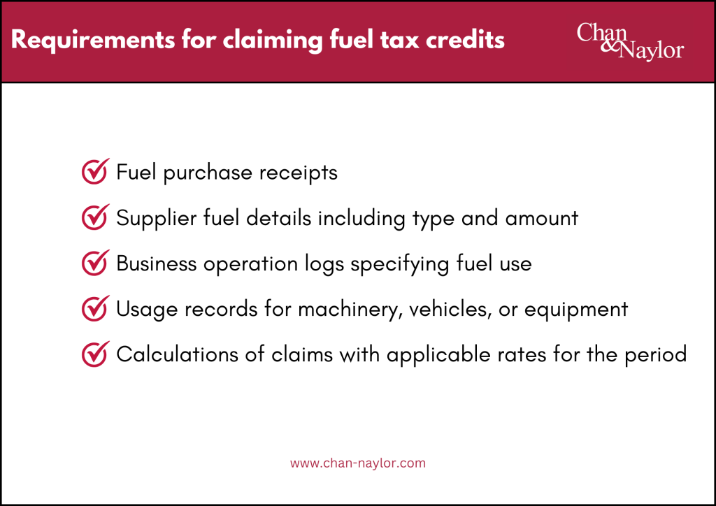 Requirements for claiming fuel tax credits